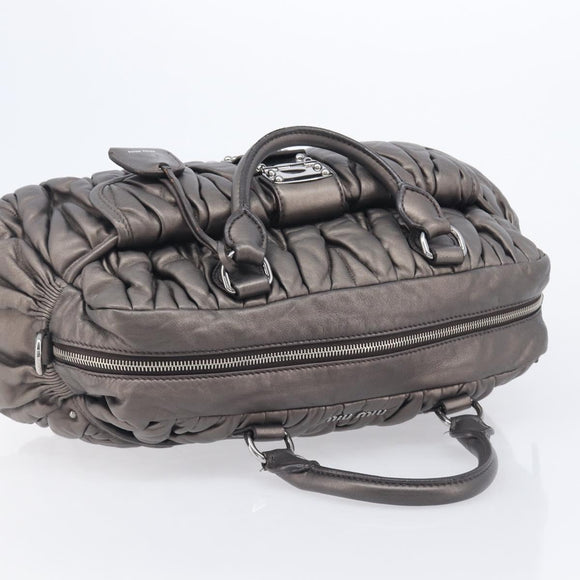 Miu Miu Matelasse Hand Bag Leather Gray Silver Auth 207068A