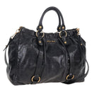 Miu Miu Matelasse Hand Bag Vitellolux 2way Black Gold Auth 207070V-1