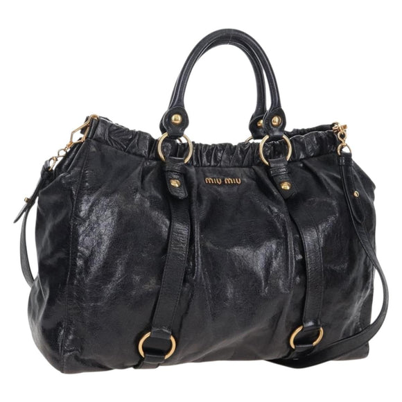 Miu Miu Matelasse Hand Bag Vitellolux 2way Black Gold Auth 207070V