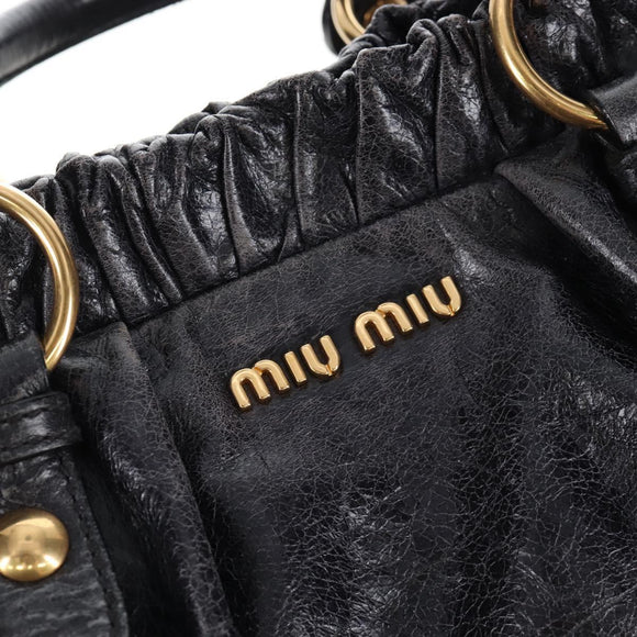 Miu Miu Matelasse Hand Bag Vitellolux 2way Black Gold Auth 207070V