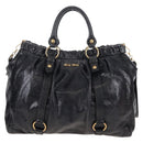 Miu Miu Matelasse Hand Bag Vitellolux 2way Black Gold Auth 207070V-2