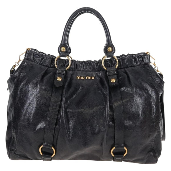 Miu Miu Matelasse Hand Bag Vitellolux 2way Black Gold Auth 207070V