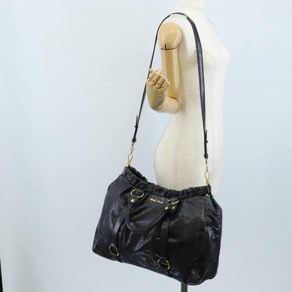 Miu Miu Matelasse Hand Bag Vitellolux 2way Black Gold Auth 207070V