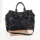 Miu Miu Matelasse Hand Bag Vitellolux 2way Black Gold Auth 207070V-26
