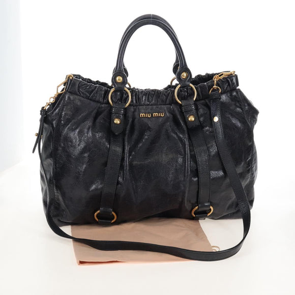 Miu Miu Matelasse Hand Bag Vitellolux 2way Black Gold Auth 207070V