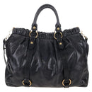 Miu Miu Matelasse Hand Bag Vitellolux 2way Black Gold Auth 207070V-3