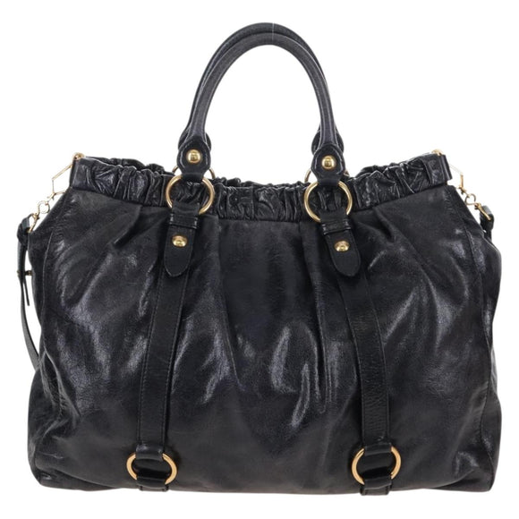 Miu Miu Matelasse Hand Bag Vitellolux 2way Black Gold Auth 207070V