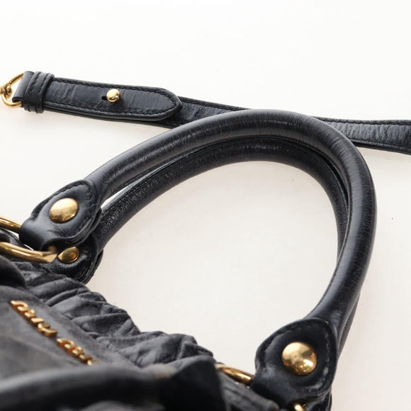 Miu Miu Matelasse Hand Bag Vitellolux 2way Black Gold Auth 207070V