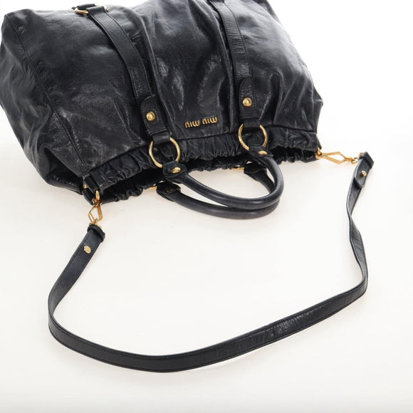 Miu Miu Matelasse Hand Bag Vitellolux 2way Black Gold Auth 207070V