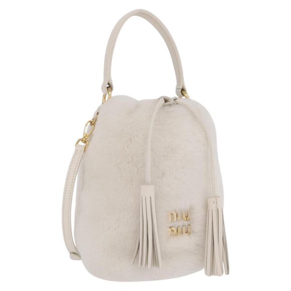 Miu Miu Shoulder Bag Fur 2way White Gold Auth 207074M