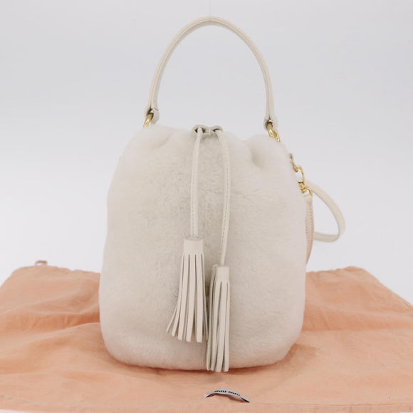 Miu Miu Shoulder Bag Fur 2way White Gold Auth 207074M