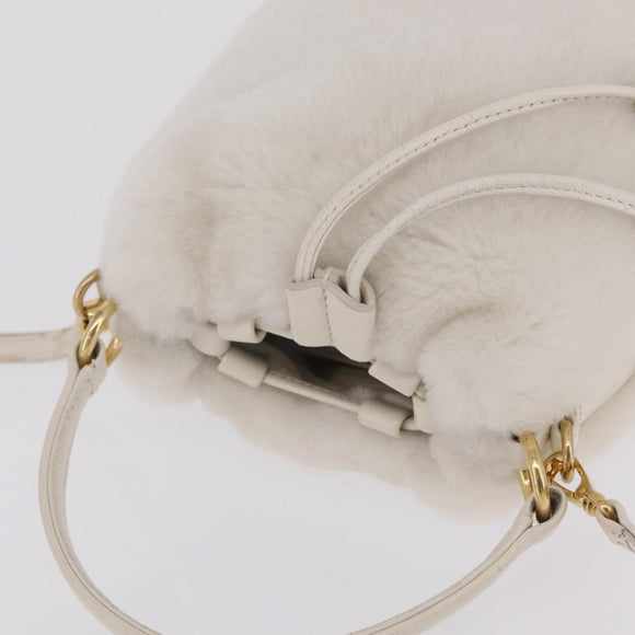 Miu Miu Shoulder Bag Fur 2way White Gold Auth 207074M