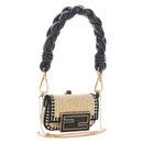 FENDI Nano Bucket Charm Hand Pouch Charm Raffia 2way Beige Gold Auth 207075M-1