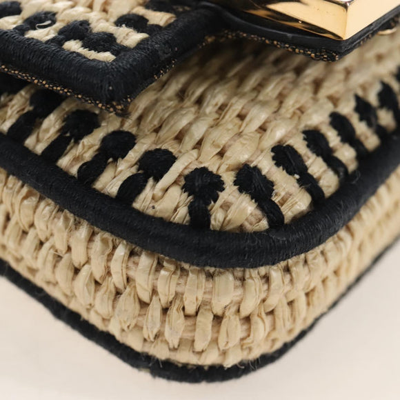 FENDI Nano Bucket Charm Hand Pouch Charm Raffia 2way Beige Gold Auth 207075M