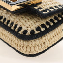FENDI Nano Bucket Charm Hand Pouch Charm Raffia 2way Beige Gold Auth 207075M-14