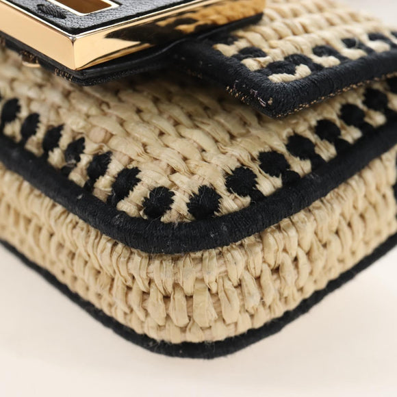 FENDI Nano Bucket Charm Hand Pouch Charm Raffia 2way Beige Gold Auth 207075M