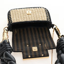 FENDI Nano Bucket Charm Hand Pouch Charm Raffia 2way Beige Gold Auth 207075M-19