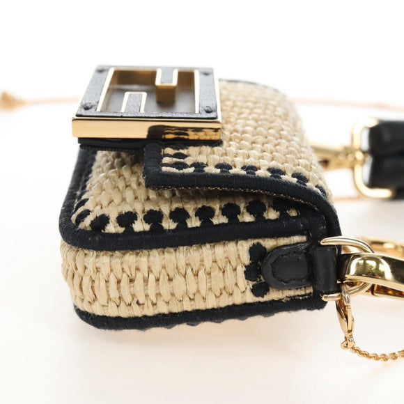FENDI Nano Bucket Charm Hand Pouch Charm Raffia 2way Beige Gold Auth 207075M