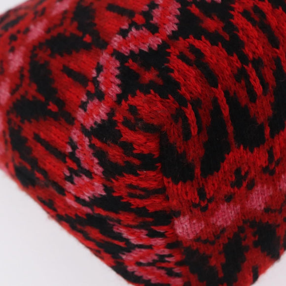 FENDI Tote Bag Wool Red Silver Auth 207077A