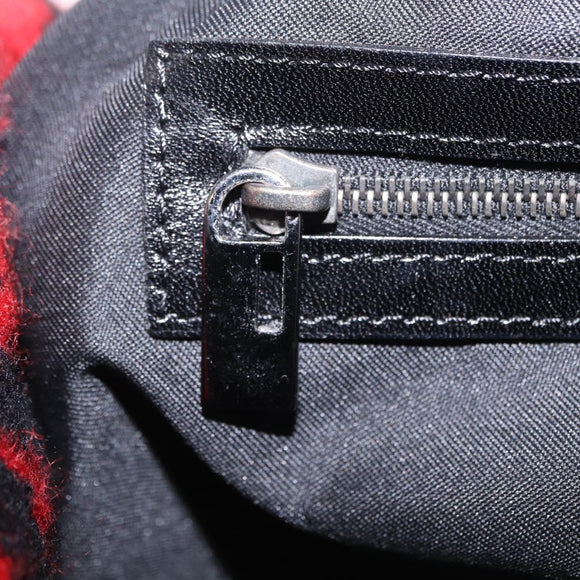 FENDI Tote Bag Wool Red Silver Auth 207077A