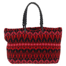 FENDI Tote Bag Wool Red Silver Auth 207077A-2