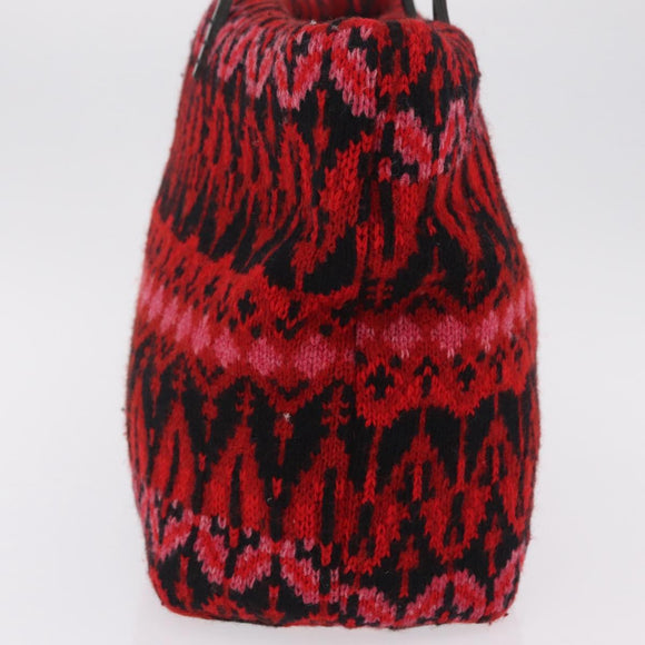 FENDI Tote Bag Wool Red Silver Auth 207077A