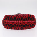 FENDI Tote Bag Wool Red Silver Auth 207077A-5