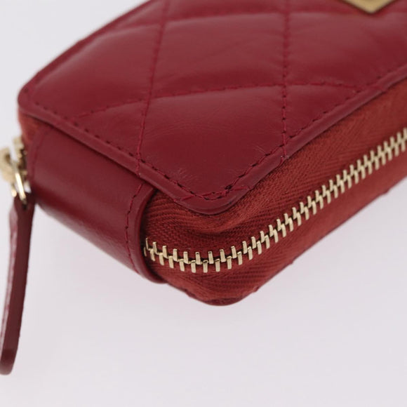CHANEL 2.55 Matelasse Chain Neck Pouch Lamb Skin Red Gold CC Auth 207080M