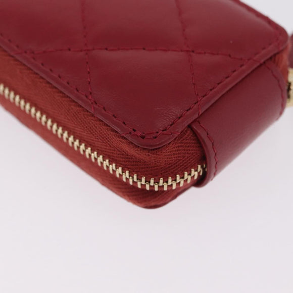 CHANEL 2.55 Matelasse Chain Neck Pouch Lamb Skin Red Gold CC Auth 207080M