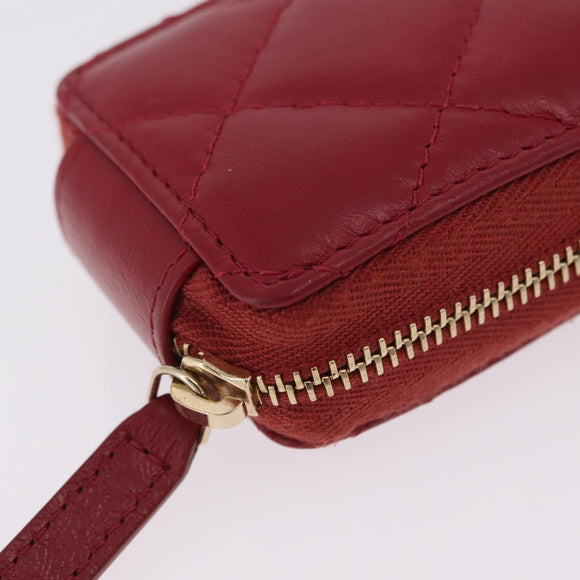 CHANEL 2.55 Matelasse Chain Neck Pouch Lamb Skin Red Gold CC Auth 207080M