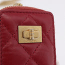 CHANEL 2.55 Matelasse Chain Neck Pouch Lamb Skin Red Gold CC Auth 207080M-16