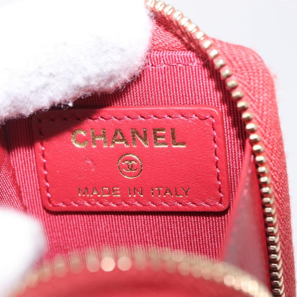 CHANEL 2.55 Matelasse Chain Neck Pouch Lamb Skin Red Gold CC Auth 207080M