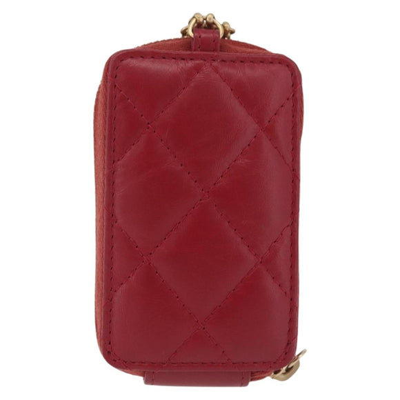 CHANEL 2.55 Matelasse Chain Neck Pouch Lamb Skin Red Gold CC Auth 207080M