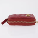 CHANEL 2.55 Matelasse Chain Neck Pouch Lamb Skin Red Gold CC Auth 207080M-4