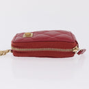 CHANEL 2.55 Matelasse Chain Neck Pouch Lamb Skin Red Gold CC Auth 207080M-5