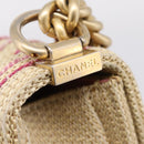 CHANEL Boy Chanel Chain Shoulder Bag Raffia Beige Gold CC Auth 207083SM-10