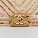 CHANEL Boy Chanel Chain Shoulder Bag Raffia Beige Gold CC Auth 207083SM-18