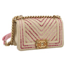 CHANEL Boy Chanel Chain Shoulder Bag Raffia Beige Gold CC Auth 207083SM-1