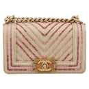 CHANEL Boy Chanel Chain Shoulder Bag Raffia Beige Gold CC Auth 207083SM-13