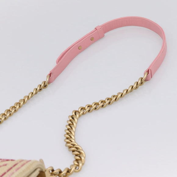 CHANEL Boy Chanel Chain Shoulder Bag Raffia Beige Gold CC Auth 207083SM