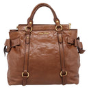 Miu Miu Matelasse Hand Bag Vitellolux 2way Brown Gold Auth 207085V-13