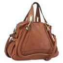 Chloe Paraty Hand Bag Leather 2way Beige Gold Auth 207086A-1