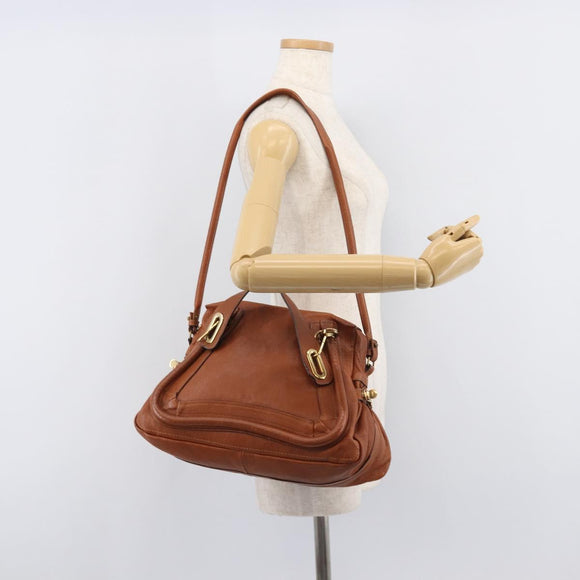 Chloe Paraty Hand Bag Leather 2way Beige Gold Auth 207086A