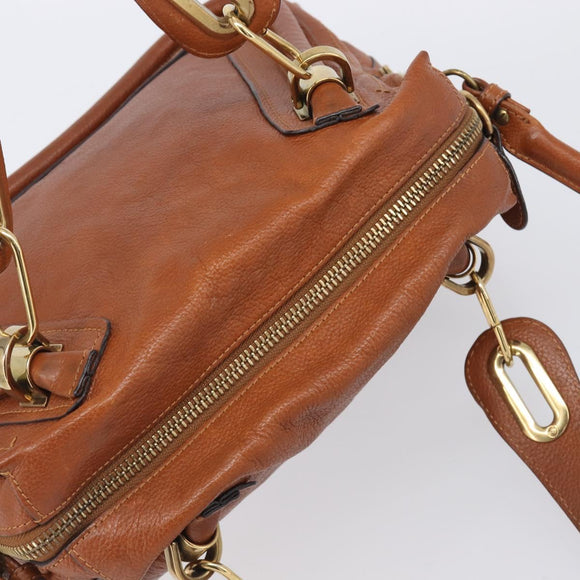 Chloe Paraty Hand Bag Leather 2way Beige Gold Auth 207086A
