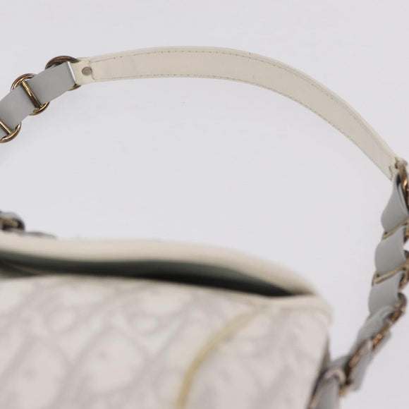 Christian Dior Trotter Canvas Romantic Chain Bag PVC White Silver Auth 207087A