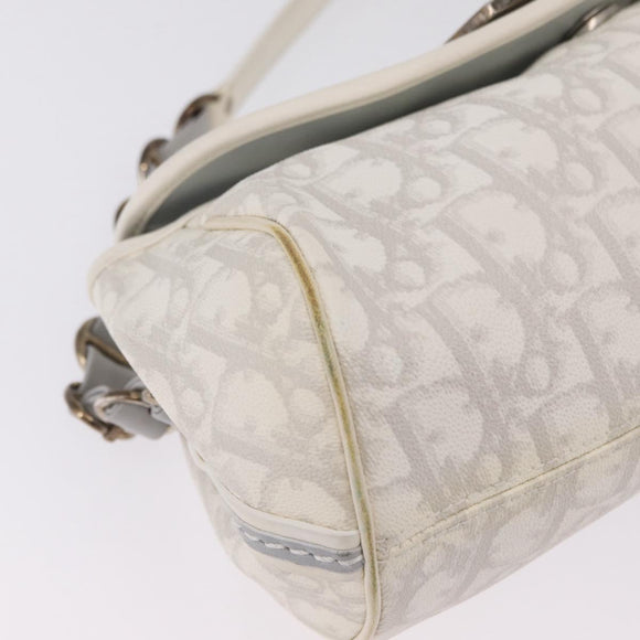 Christian Dior Trotter Canvas Romantic Chain Bag PVC White Silver Auth 207087A