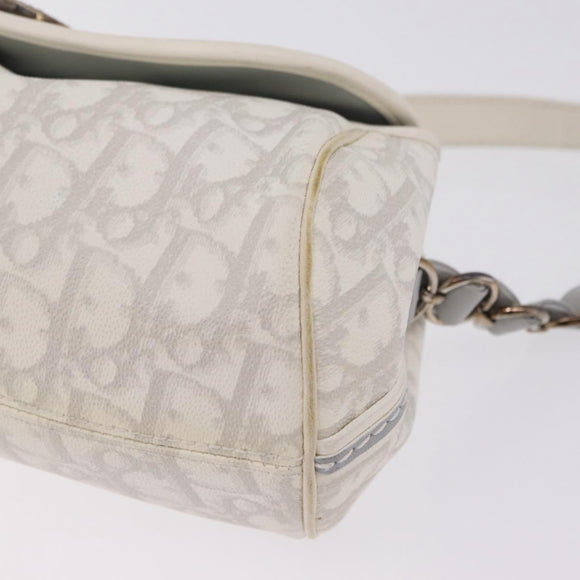 Christian Dior Trotter Canvas Romantic Chain Bag PVC White Silver Auth 207087A
