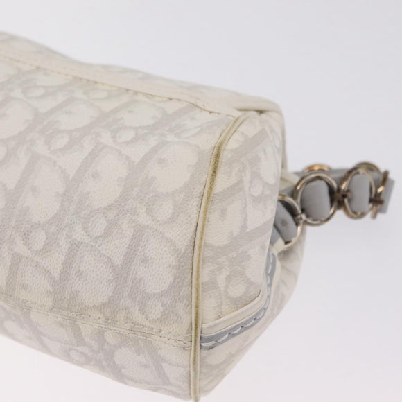 Christian Dior Trotter Canvas Romantic Chain Bag PVC White Silver Auth 207087A
