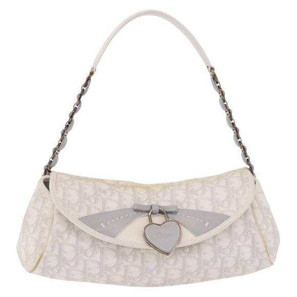 Christian Dior Trotter Canvas Romantic Chain Bag PVC White Silver Auth 207087A