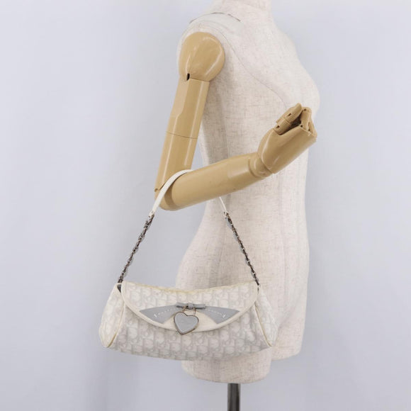 Christian Dior Trotter Canvas Romantic Chain Bag PVC White Silver Auth 207087A